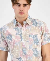 Sun + Stone Men's Dan Regular-Fit Leaf-Print Linen Blend Button-Down Shirt, Exclusively at Macy's