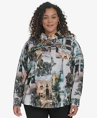 Karl Lagerfeld Paris Plus Size Whimsical Paris-Print Shirt, Exclusively at Macy's