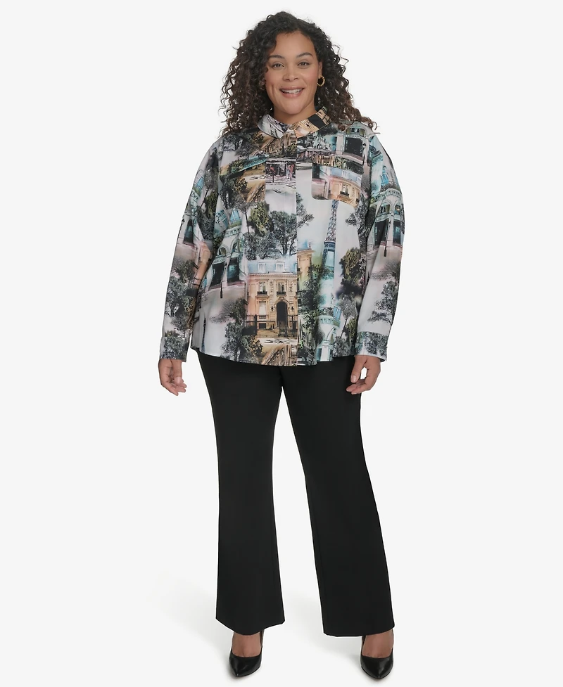 Karl Lagerfeld Paris Plus Size Whimsical Paris-Print Shirt, Exclusively at Macy's