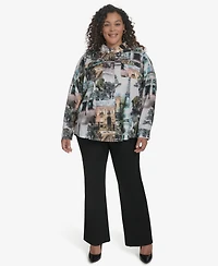 Karl Lagerfeld Paris Plus Size Whimsical Paris-Print Shirt, Exclusively at Macy's