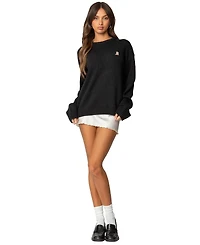 Edikted Womens Puppy Love Embroidered Sweater