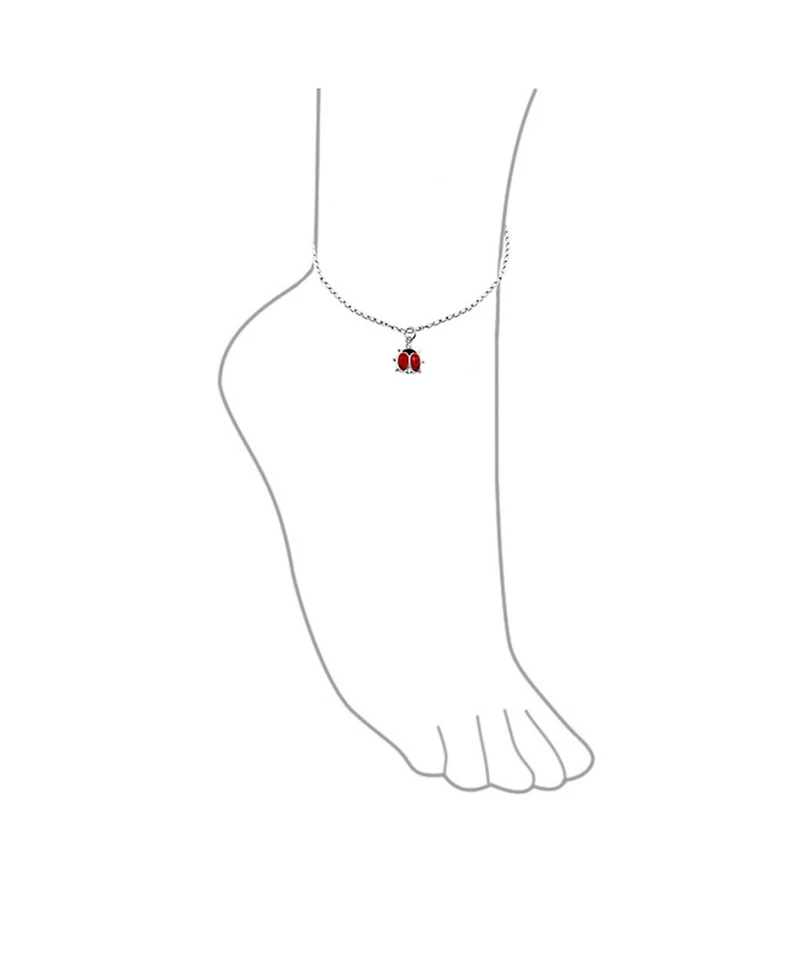 Bling Jewelry Lucky Red Ladybug Charm Anklet Ankle Bracelet Sterling Silver 9.75 Inch