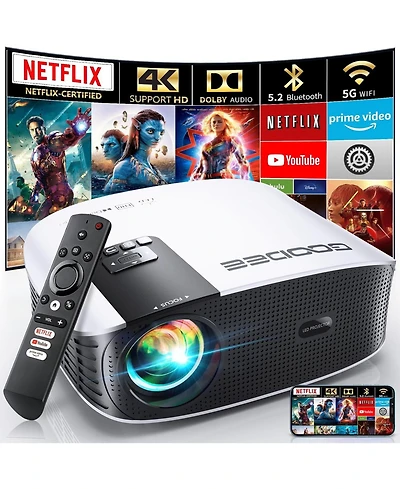 Elephas Smart 4K Projector with 5G Wifi and Bluetooth, Netflix/Amazn Prime Video Certified, Dolby Audio, 800ANSI Outdoor Movie Projector, 400"Home The