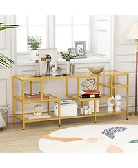 Tv Console Table with Shelves Stylish Entertainment Stand for Living Room