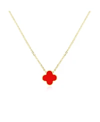 The Lovery Small Coral Single Clover Necklace 14K Gold