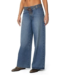 Edikted Womens Stud & Grommet Low Rise Jeans