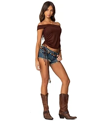 Edikted Women's Studded Low Rise Denim Micro Shorts