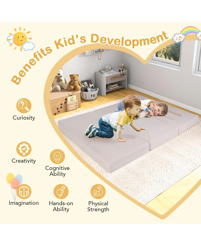 9-Piece Foam Climb and Crawl Playset with Soft Suede Cover for Toddlers