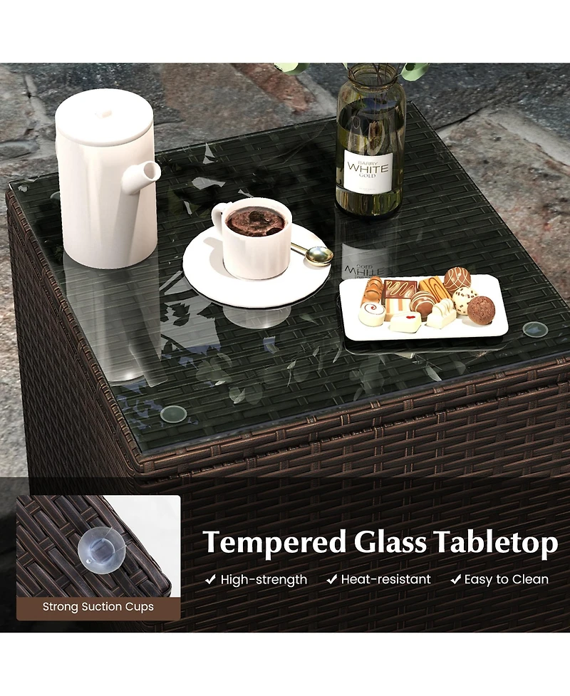 Gymax 3 Pcs Outdoor Conversation Set w/ Cushioned Seat & Tempered Glass Tabletop