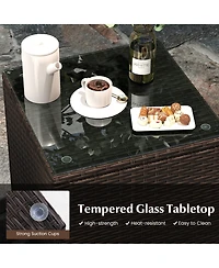 Gymax 3 Pcs Outdoor Conversation Set w/ Cushioned Seat & Tempered Glass Tabletop
