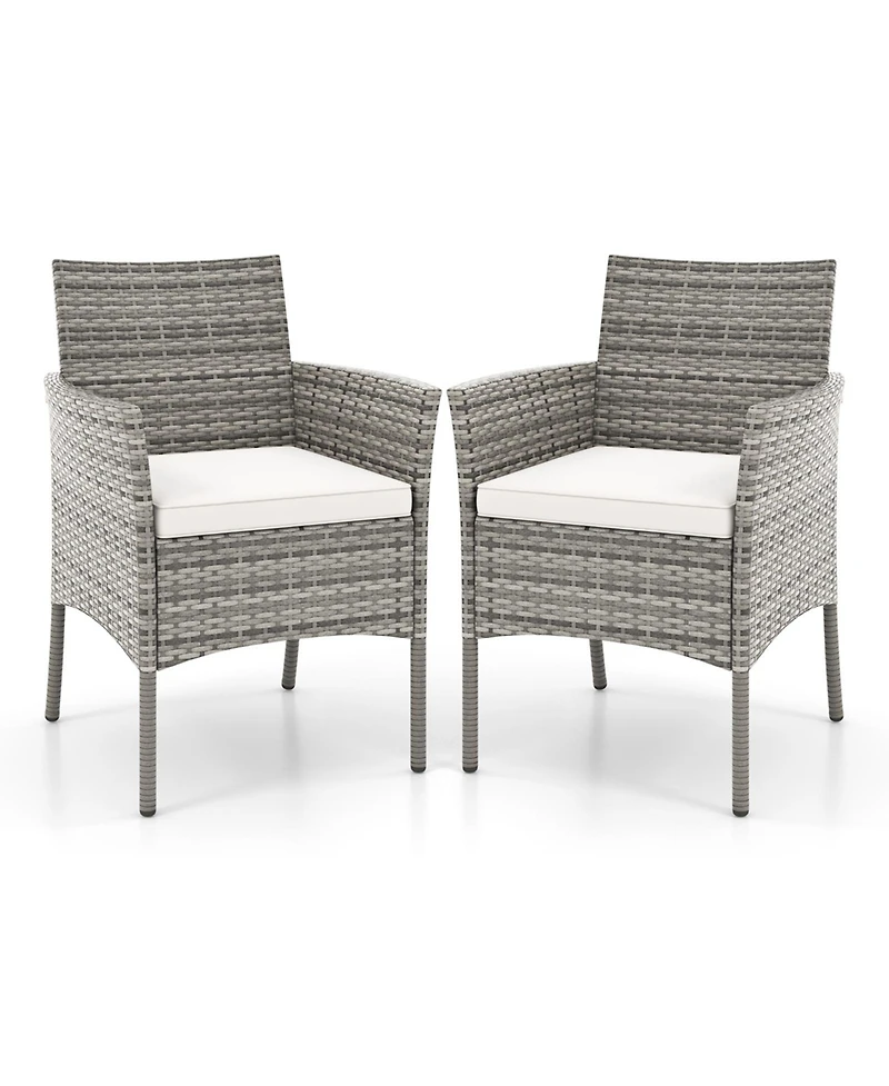 2 Pieces Outdoor Pe Rattan Armchairs with Cozy Seat Cushions
