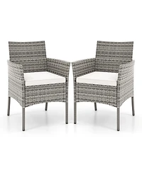 2 Pieces Outdoor Pe Rattan Armchairs with Cozy Seat Cushions