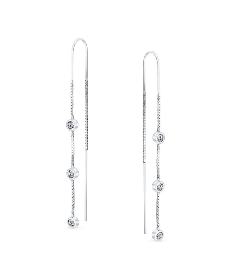Bling Jewelry Classic Minimalist Dangle Chandelier Earrings with Cz in Sterling Silver Linear Design