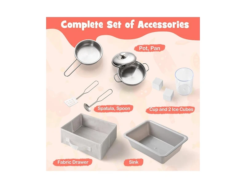 Kids Kitchen Playset with Chalkboard, Ice Maker, Sink & Light-Up Microwave Fun Pretend Cooking Toy