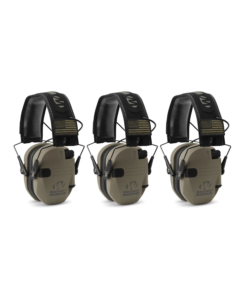 Walker's Razor Slim Electronic Shooting Muffs 3-Pack, Fde American Flag