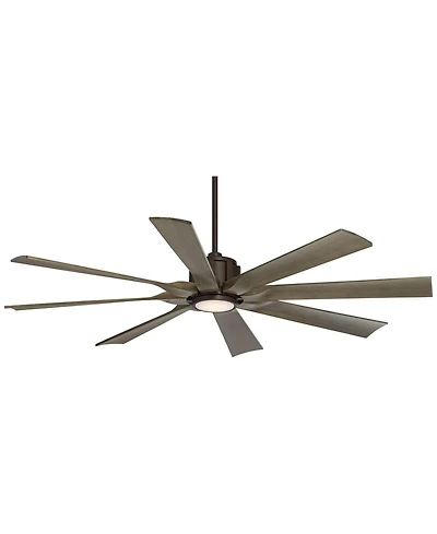 Possini Euro Design 60" Defender Indoor Outdoor Ceiling Fan 8 Blade Led Light Remote Control Oil Rubbed Bronze Finish Oak Finish Blades