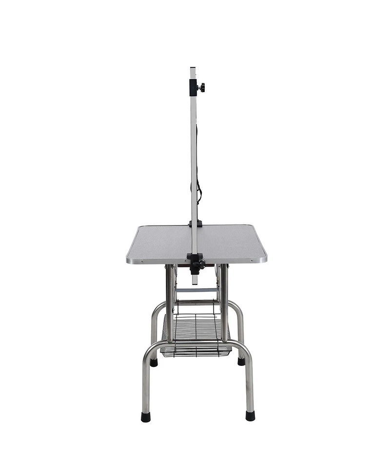 36" Folding dog pet Grooming Table Stainless Steel Frame Rubber Mat on Board with Adjustable Arm and Clamps Cat (Pink Color)