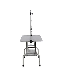 36" Folding dog pet Grooming Table Stainless Steel Frame Rubber Mat on Board with Adjustable Arm and Clamps Cat (Pink Color)