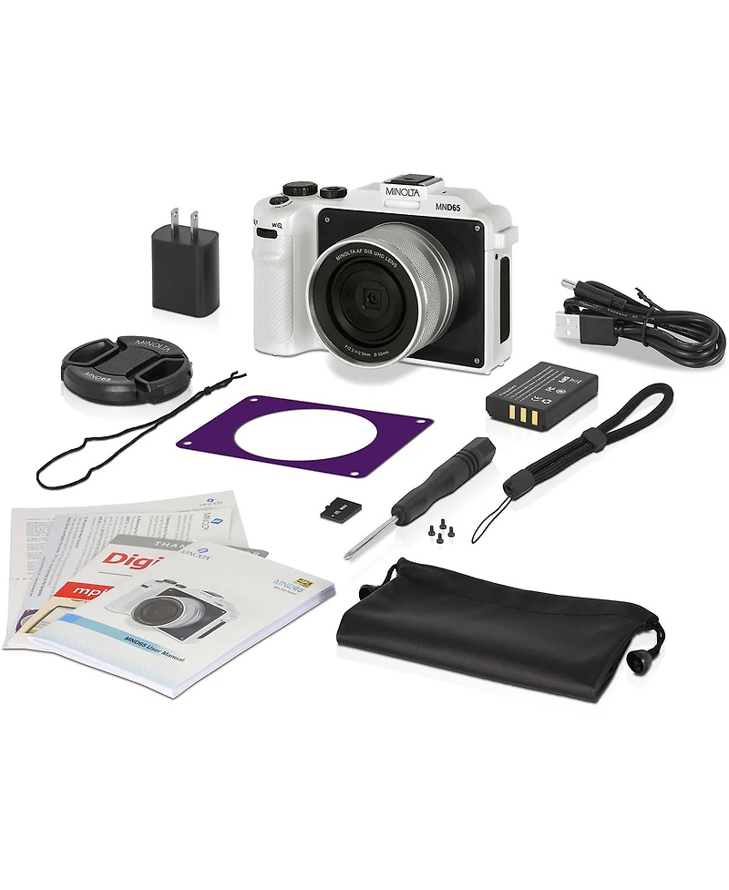 Minolta Minolta MND65 Selfie Shot Digital Camera, White with Purple Faceplate