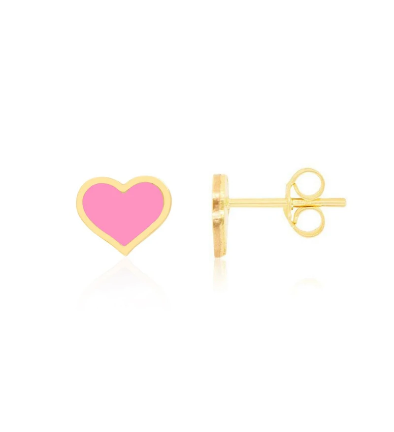 The Lovery Large Bubblegum Pink Heart Stud Earrings 14k Gold