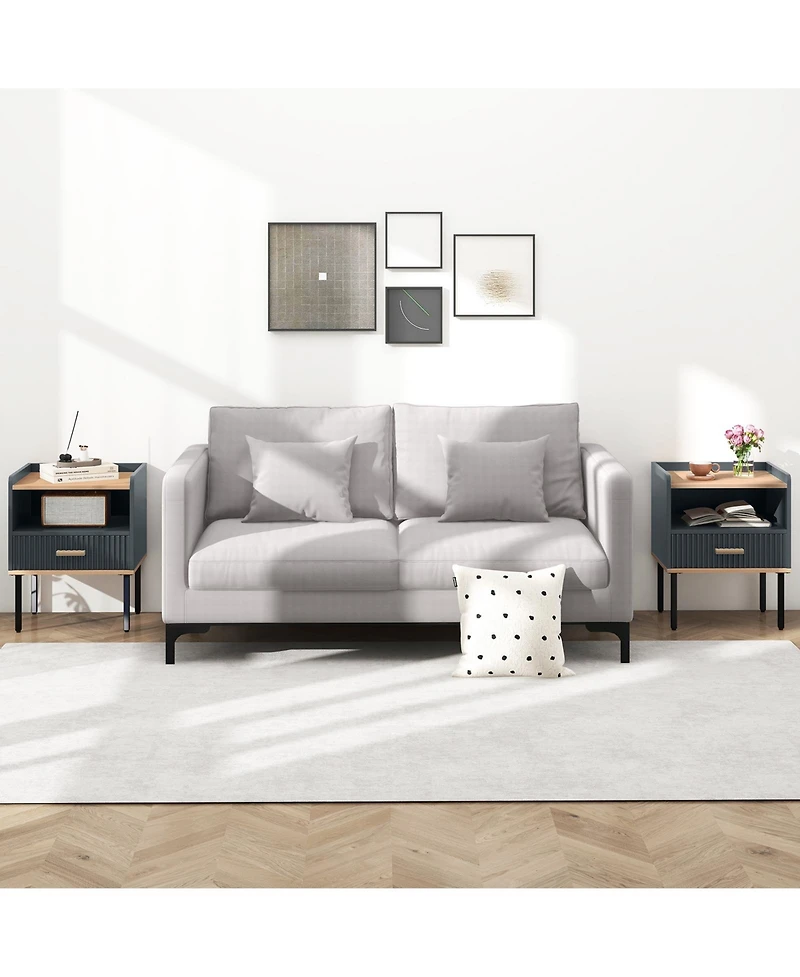 Nightstand Bedside End Table with Drawer and Shelf for Living Room Bedroom-Set of 2