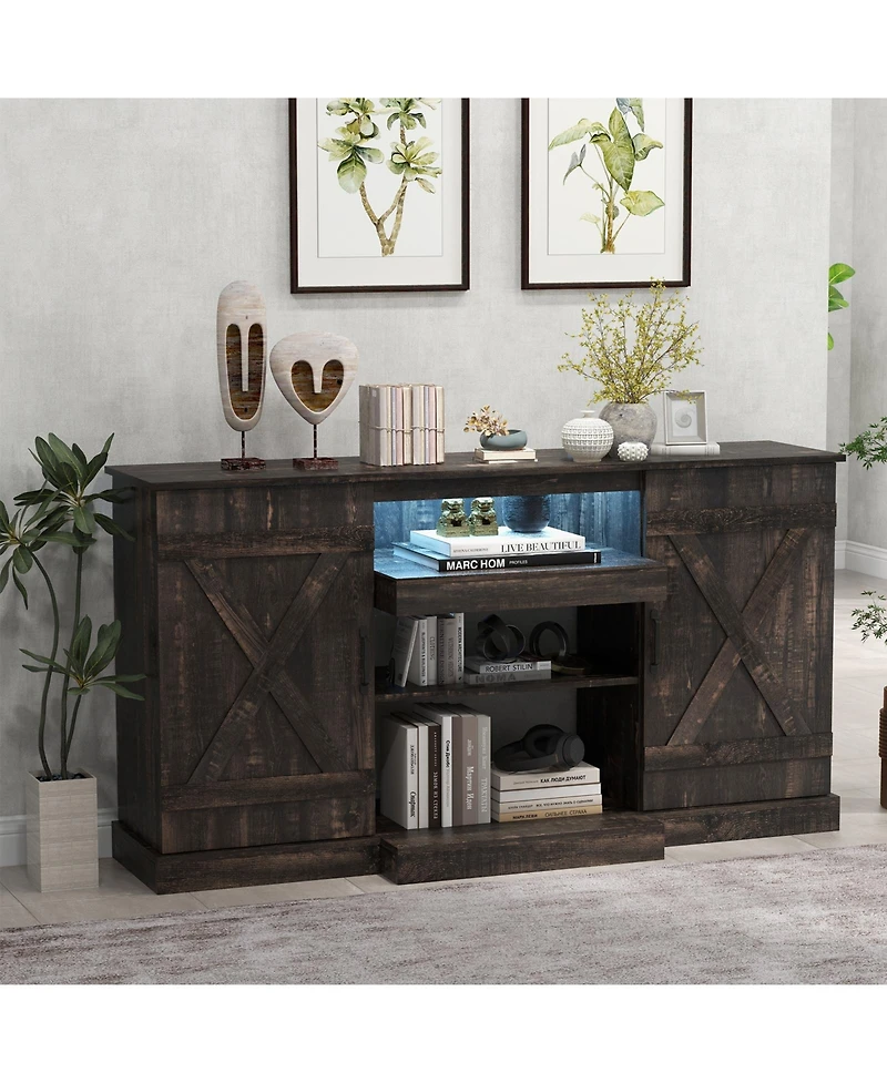 Tv Stand for TVs with 20 Color Led Lights Modern Entertainment Center for Living Room