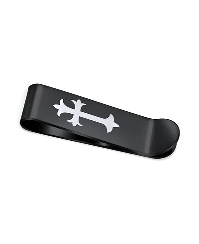 Bling Jewelry Two Tone Black Stainless Steel Fleur de Lis Cross Money Clip Holder