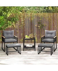 Gymax 5 Piece Patio Conversation Set Pe Rattan Wicker Chairs w/ 2 Ottomans Soft Cushions