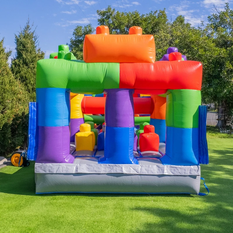 HeroKiddo 20FT Block Party Inflatable Obstacle Course with Air Blower, Commercial Grade 100% Pvc, Outdoor Play, Summer Fun, Kids and Adults