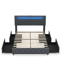 Bed Frame with Adjustable Storage Headboard and Wooden Slat Support