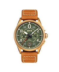 Avi-8 Men's Spitfire Lock Chronograph Brown Leather Strap Watch, 42mm