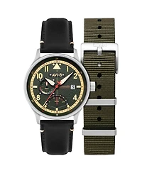 Avi-8 Men's Hawker Hurricane Mckellar Dual-Time Black Leather Strap Watch, 44mm