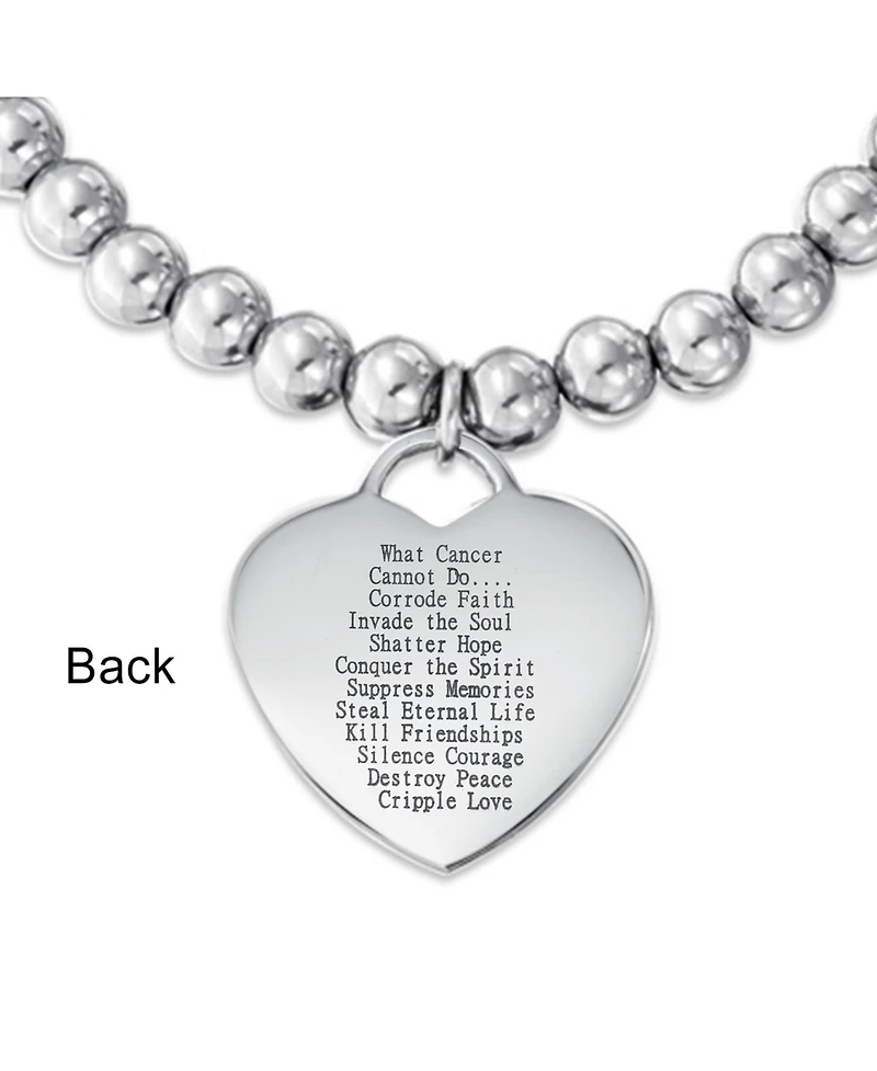 Bling Jewelry Heart Charm Id Bracelet with Pink Ribbon Breast Cancer Survivor Stainless Steel