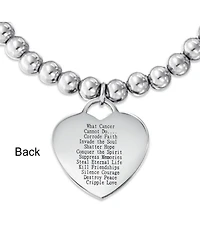 Bling Jewelry Heart Charm Id Bracelet with Pink Ribbon Breast Cancer Survivor Stainless Steel
