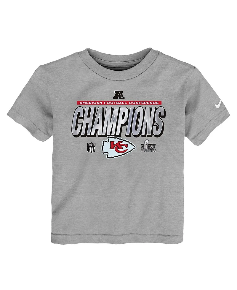 Nike Toddler Heather Gray Kansas City Chiefs 2024 Afc Champions Locker Room Trophy Collection T-Shirt