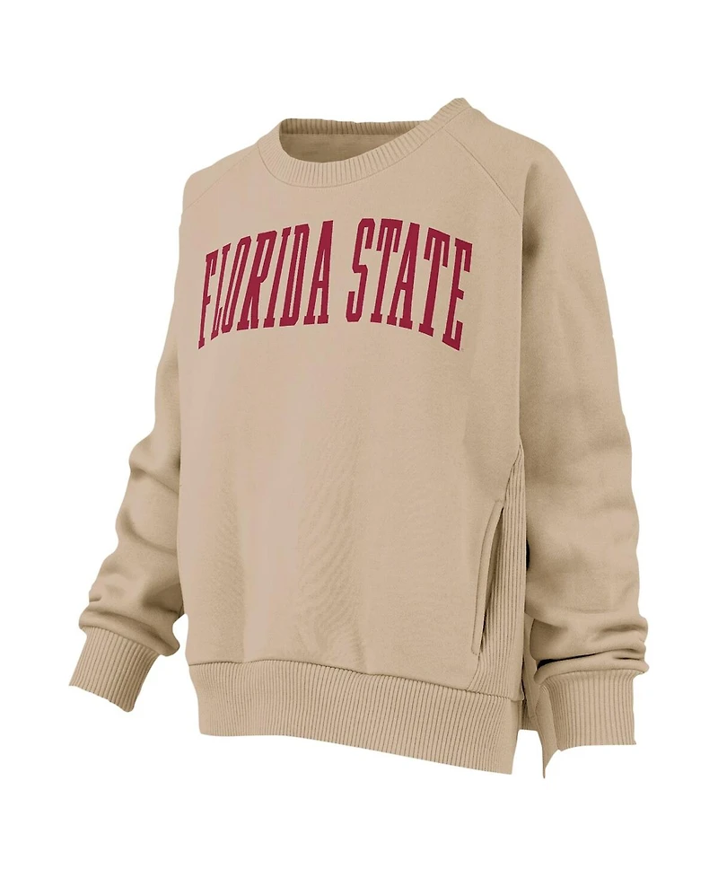 Pressbox Women's Khaki Florida State Seminoles Pocketed Raglan Pullover Sweatshirt