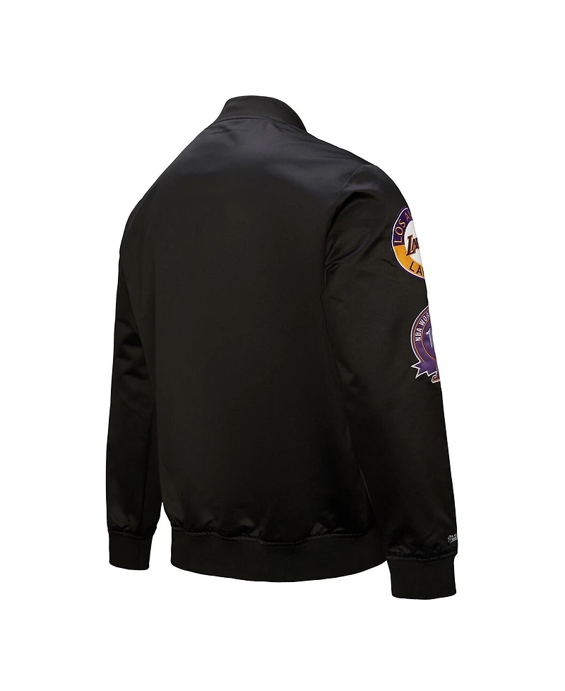Mitchell & Ness Men's Black Los Angeles Lakers Blackout Collection Vintage Full-Snap Satin Jacket