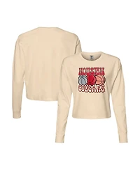 Image One Women's Natural Houston Cougars Comfort Colors Basketball Cropped Long Sleeve T-Shirt