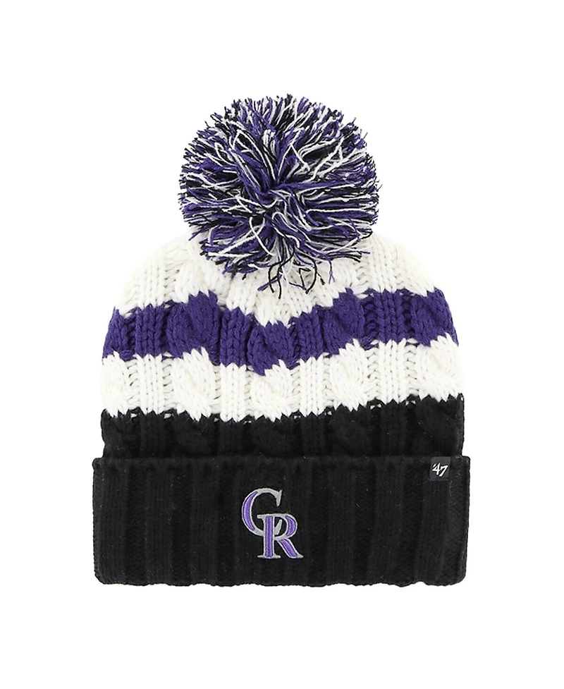'47 Brand Women's White/Black Colorado Rockies Ashfield Cuffed with Pom Knit Hat