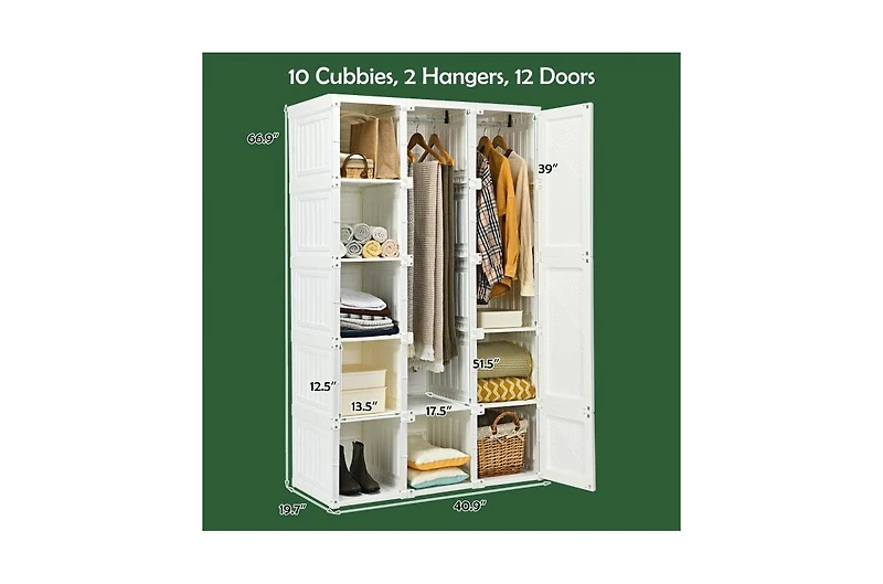 Foldable Armoire Wardrobe Closet with 10 Cubes for Organized Storage and Space-Saving Solution