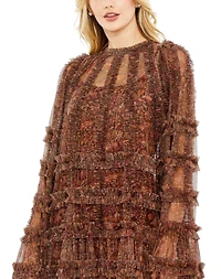 Women's Floral Print Long Flare Sleeve Mesh A-Line Dress
