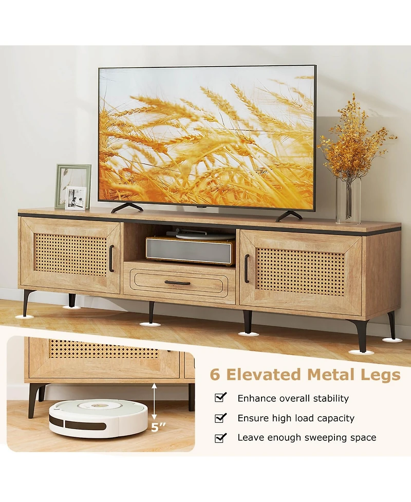 Boho Tv Stand for 65 Inch TVs Modern Entertainment Center with Drawer 2 Storage