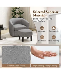 Swivel Barrel Chair with Ottoman Footrest Curved Backrest & Armrests Living Room