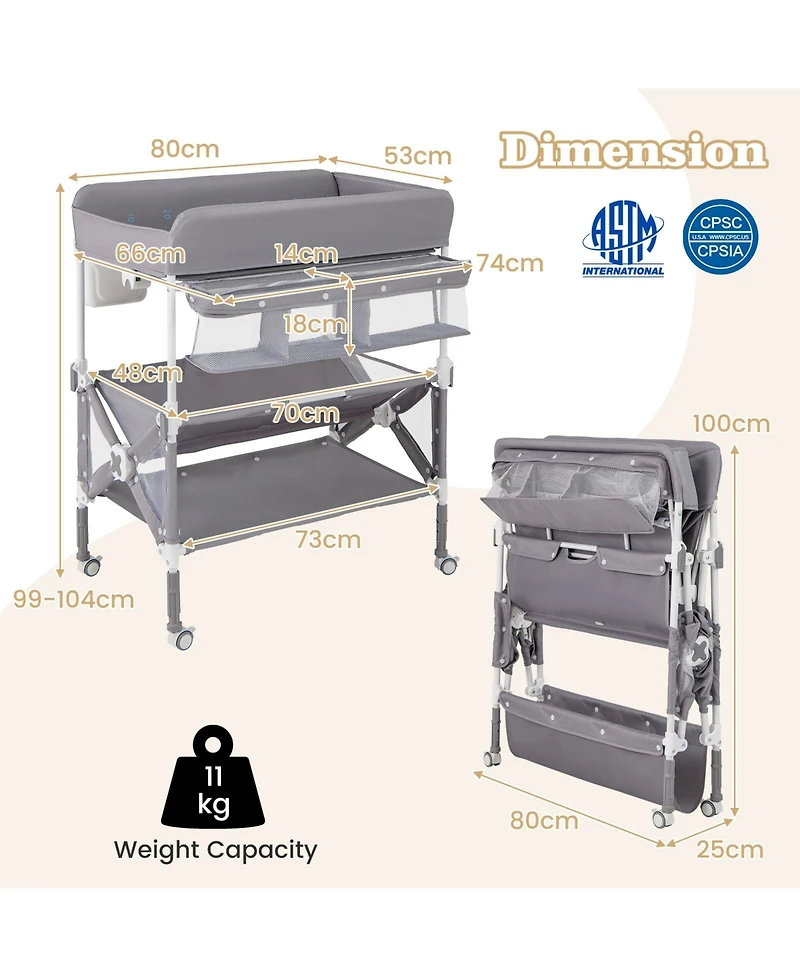 Portable Baby Changing Table with Wheels and Large Storage Rack Convenient and Mobile for Nursery Organization