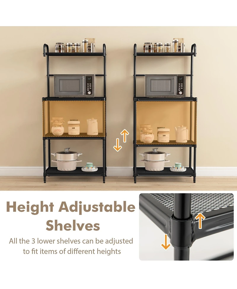 4-Tier Kitchen Microwave Storage Rack with Metal Shelves
