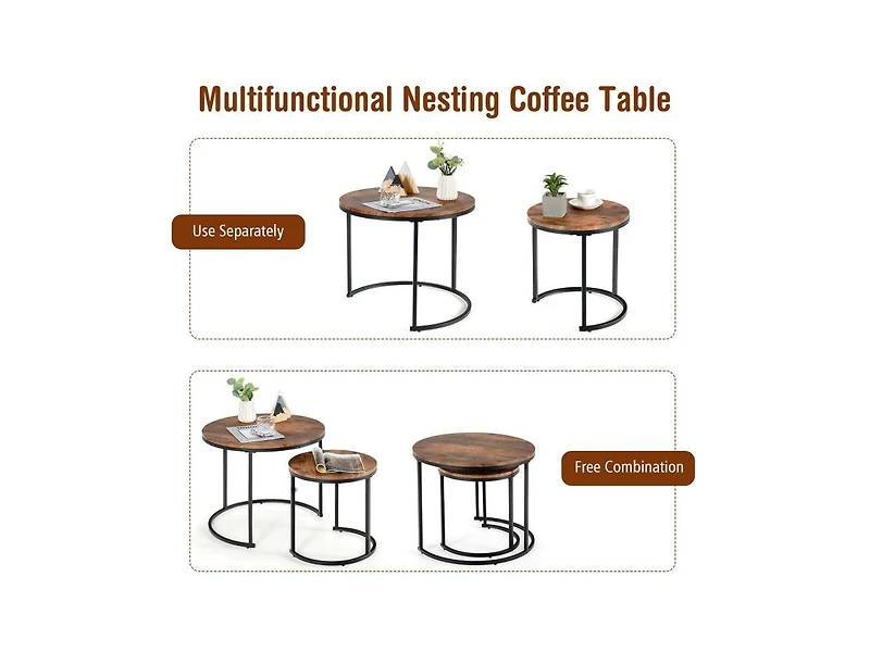 Modern Round Stacking Nesting Coffee Tables for Living Room (Set of 2)