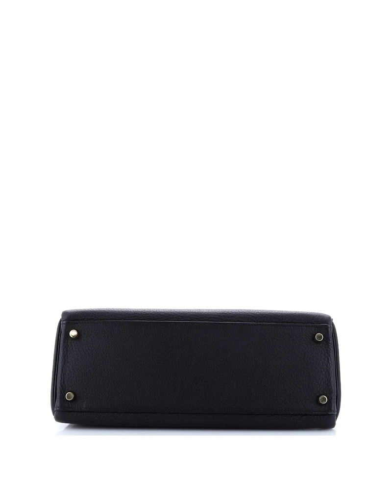 Pre-Owned Hermes Kelly 32 Handbag Black Clemence with Gold Hardware