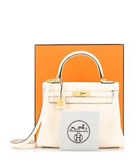 Pre-Owned Hermes Kelly 28 Handbag Light Clemence with Gold Hardware