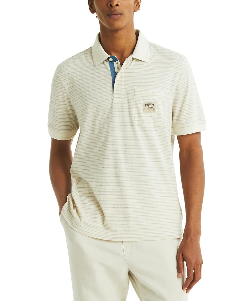 Nautica Men's Short Sleeve Textured Striped Polo Shirt