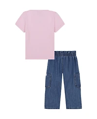 Calvin Klein Toddler and Little Girls 2-Piece Ribbed Square Neck T-Shirt Wide Leg Denim Pant Set